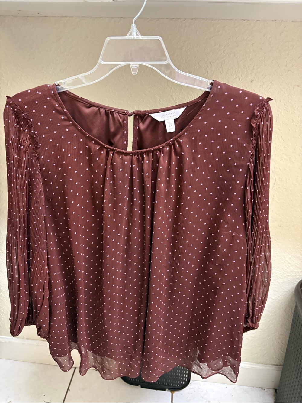 LC Lauren Conrad Burgundy Polka Dot Blouse